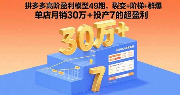拼多多高阶盈利模型49期,裂变+阶梯+群爆  单店月销30万+投产7的超盈利