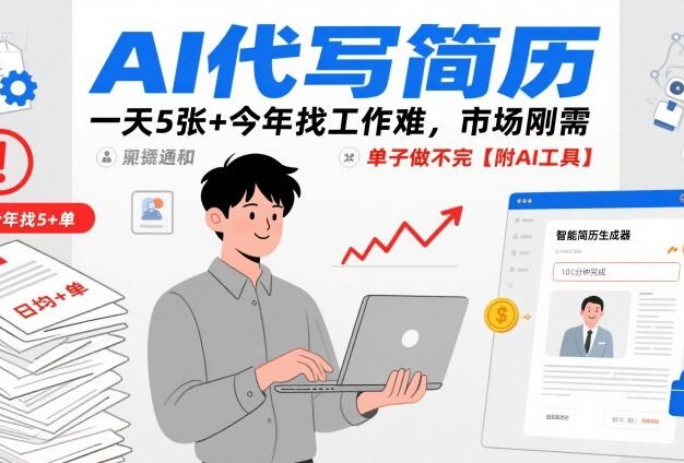 AI代写简历,一天5张+今年找工作难,市场刚需,单子做不完【附AI工具】