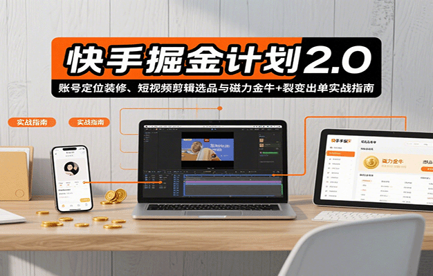 快手掘金计划2.0,账号定位装修、短视频剪辑选品与磁力金牛+裂变出单实战指南